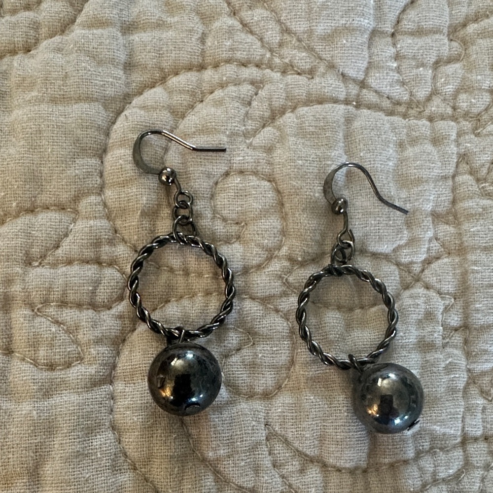 J. Crew Twisted Hoop Earrings with Black Sphere